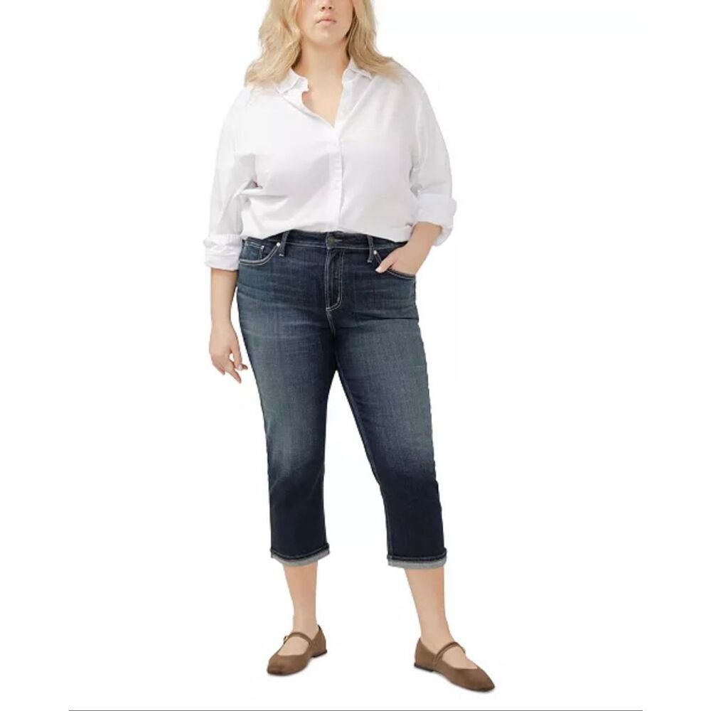Silver Jeans Co. Avery Cuffed Curvy Fit Denim Capri Jeans Indigo 18W